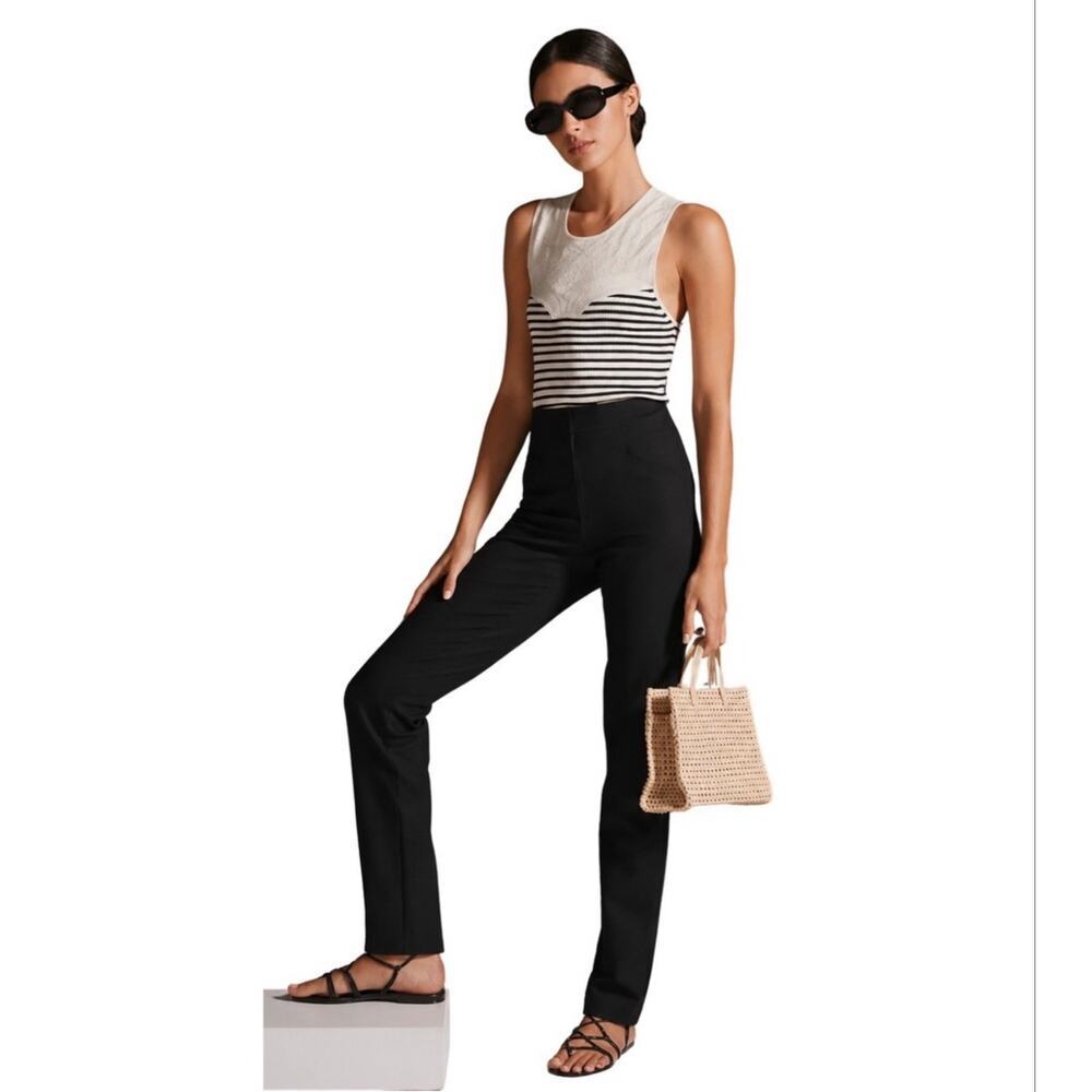 Anthropology MAEVE Pull On High Rise Slim Black Pants Back Slits Size S